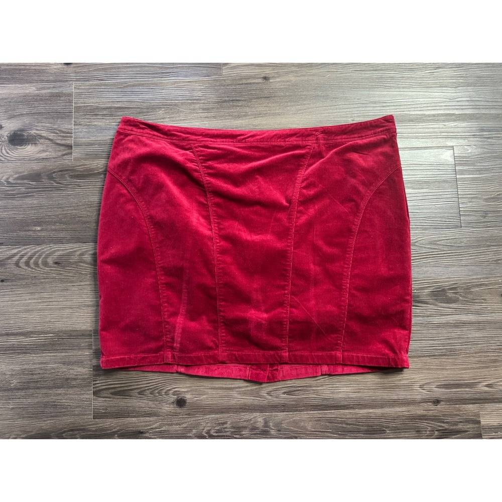 Lane Bryant Red Corduroy Mini Skirt Plus Size 24 Cotton Blend Paneled Side Zip